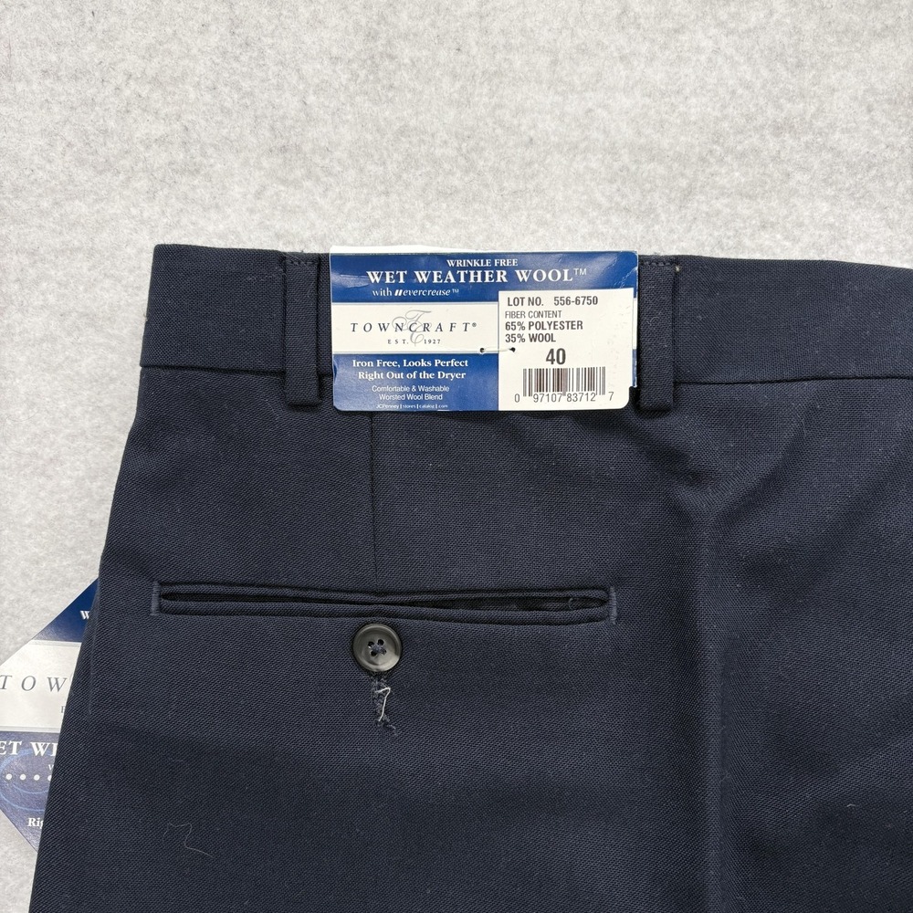 Towncraft Dress Pants Mens 40 Blue Wet Weather Wool Pleated Wrinkle Free Vintage